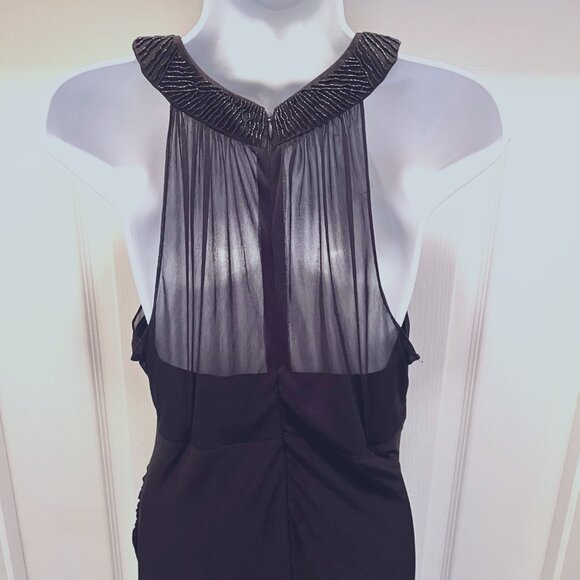 Nightway Collections Beaded Mesh Long Maxi Black Dress-Lined to top of Slit-Sz.1 - Picture 12 of 16